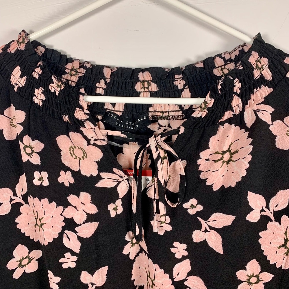 NWT‎ Social Standard Floral Long Sleeve Blouse Top XL Black Pink Boho Peasant - Picture 3 of 9